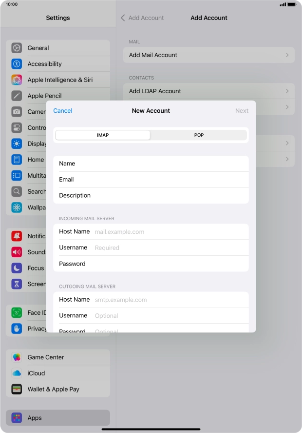 Press IMAP.