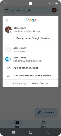 Press the required email account. Press the required email account.