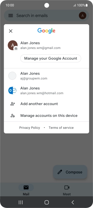 Press the required email account. Press the required email account.