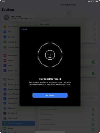 Press Get Started and follow the instructions on the screen to set up Face ID. Press Get Started and follow the instructions on the screen to set up Face ID.