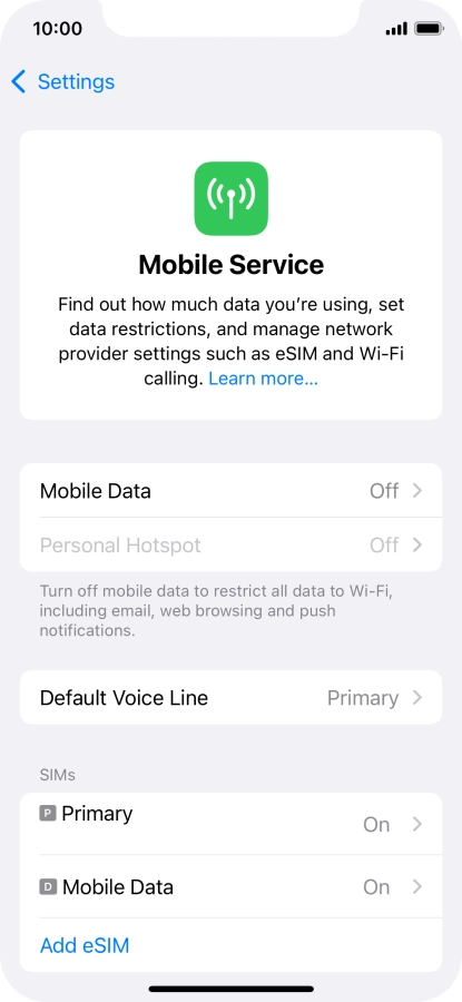 Press Mobile Data.