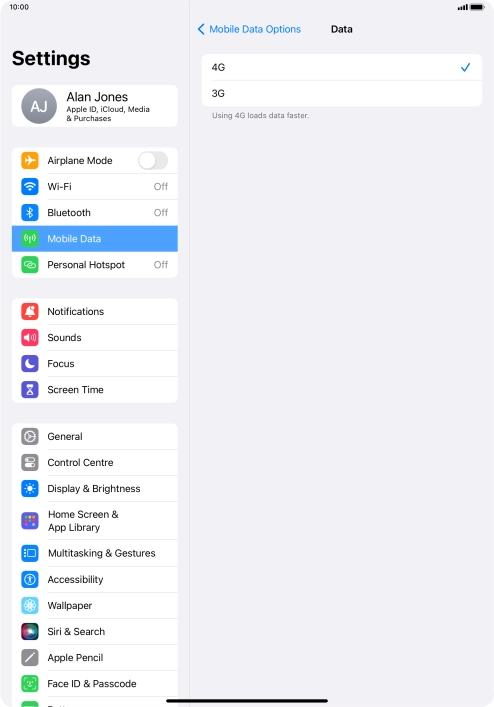 Press the required network mode.