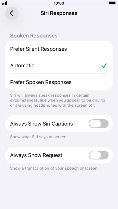 Press the required setting.