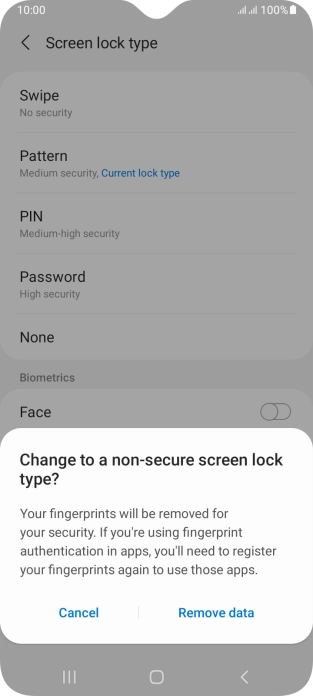 Press Remove data.