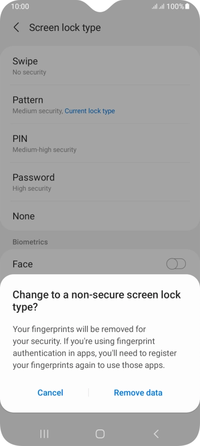 Press Remove data.
