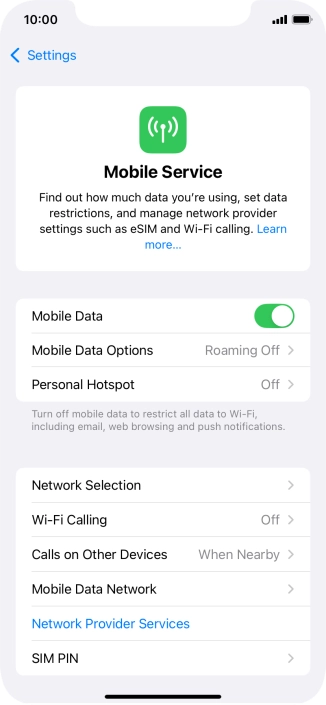 Press Mobile Data Options. Press Mobile Data Options.