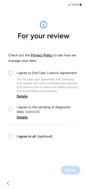 Press the fields next to the required settings to select them. Press the fields next to the required settings to select them.