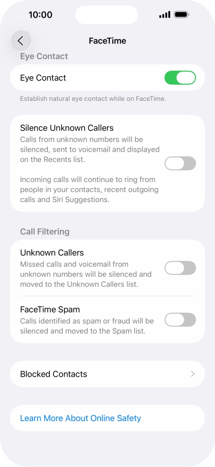 Press Blocked Contacts. Press Blocked Contacts.