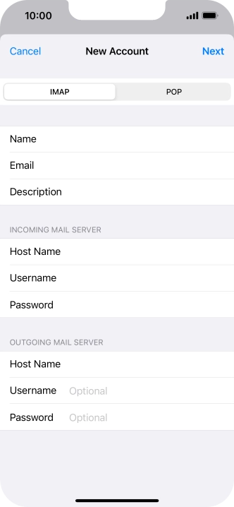Press Username and key in the username for your email account.