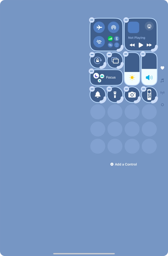 Press Add a Control and follow the instructions on the screen to add the required function to Control Centre. Press Add a Control and follow the instructions on the screen to add the required function to Control Centre.