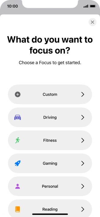 Press the required focus mode and follow the instructions on the screen to add the selected focus mode.