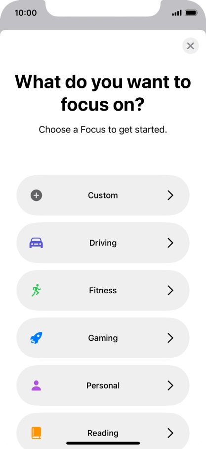 Press the required focus mode and follow the instructions on the screen to add the selected focus mode.