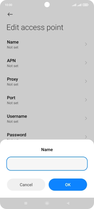 Key in Vodafone Internet and press OK.