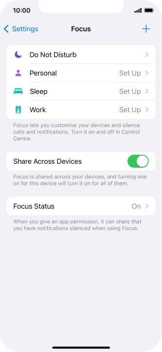Press the required focus mode.