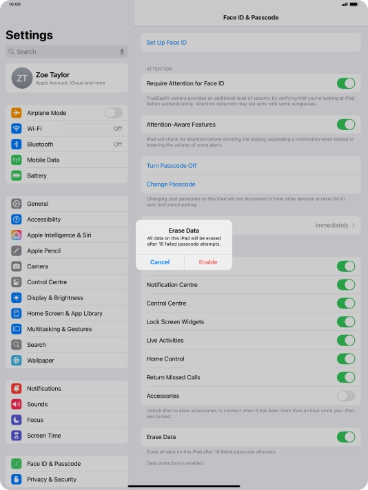 If you turn on the function, press Enable.