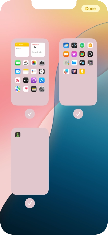 Press the fields below the required home screen pages to select or deselect them.