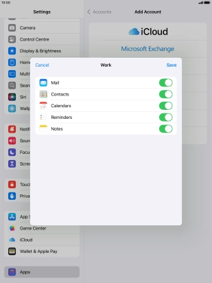 Press the indicators next to the required data types to turn synchronisation of each data type on or off.