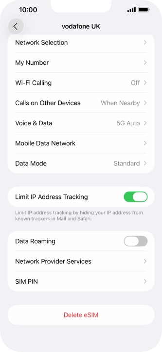 Press Delete eSIM and follow the instructions on the screen to delete your eSIM.