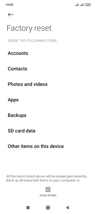 Press Erase all data. Press Erase all data.