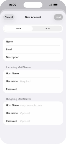 Press Username and key in the username for your email account.