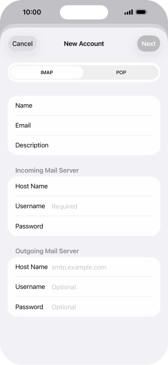 Press Username and key in the username for your email account.