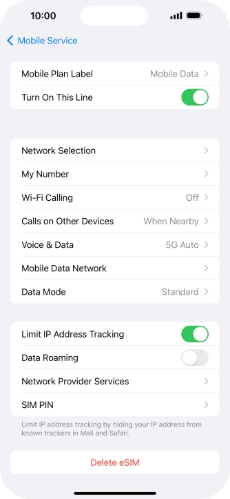 Press Delete eSIM and follow the instructions on the screen to delete your eSIM.