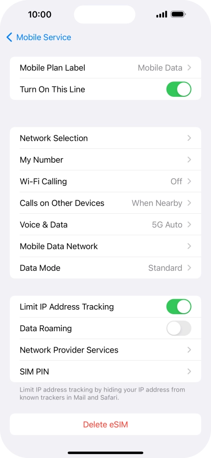 Press Delete eSIM and follow the instructions on the screen to delete your eSIM.