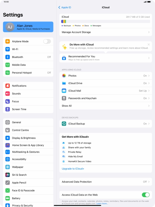 Press iCloud Drive.