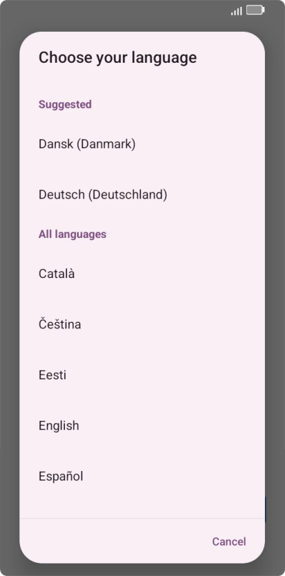 Press the required language.