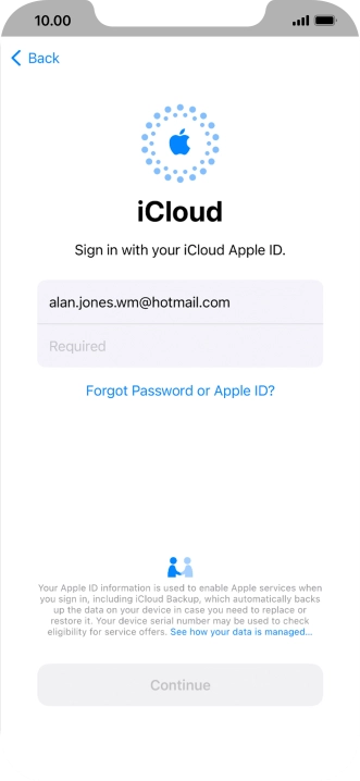 Press Required and key in the password for your Apple ID. Press Required and key in the password for your Apple ID.