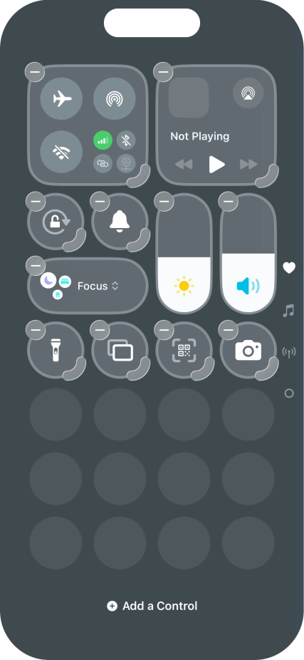 Press Add a Control and follow the instructions on the screen to add the required function to Control Centre.