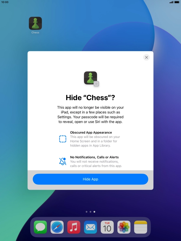 Press Hide App. Press Hide App.