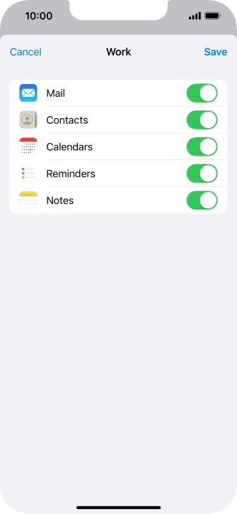 Press the indicators next to the required data types to turn synchronisation of each data type on or off.