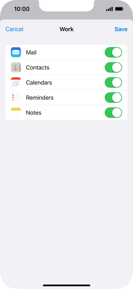 Press the indicators next to the required data types to turn synchronisation of each data type on or off.