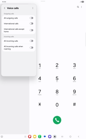 Press the indicator next to the required barring type to turn the function on or off. Press the indicator next to the required barring type to turn the function on or off.