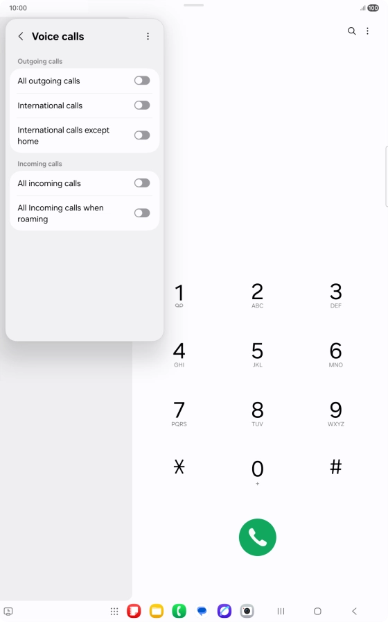 Press the indicator next to the required barring type to turn the function on or off. Press the indicator next to the required barring type to turn the function on or off.