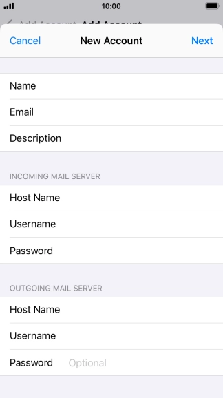 Press Password and key in the password for your email account.