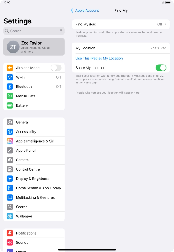 Press Find My iPad.