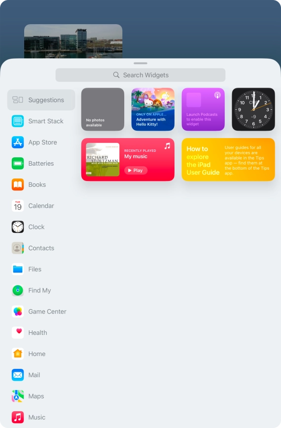 Press the required widget. Press the required widget.