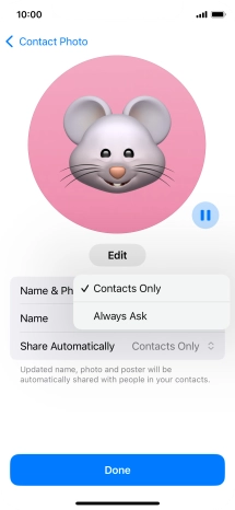 Press the required setting.