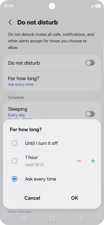 Press the required setting. Press the required setting.