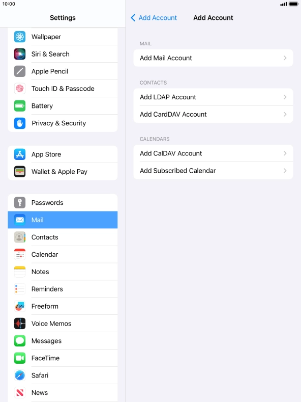 Press Add Mail Account. Press Add Mail Account.