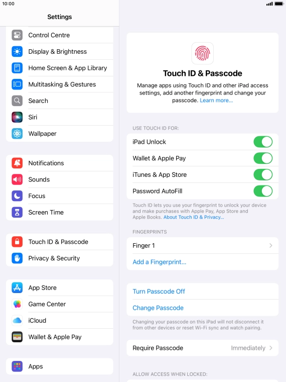 Press the indicators next to the required settings to turn them on or off.
