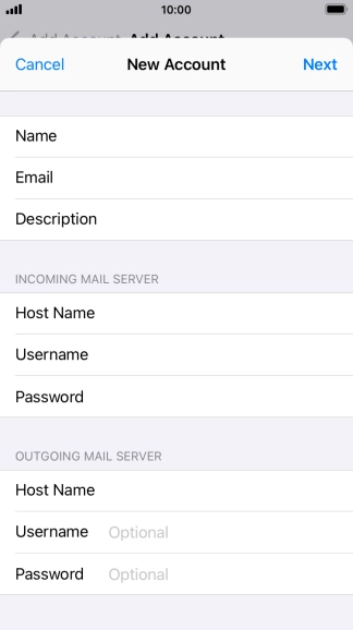 Press Username and key in the username for your email account.