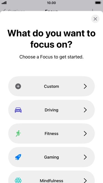 Press the required focus mode and follow the instructions on the screen to add the selected focus mode. Press the required focus mode and follow the instructions on the screen to add the selected focus mode.