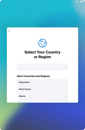 Press the required country or area. Press the required country or area.