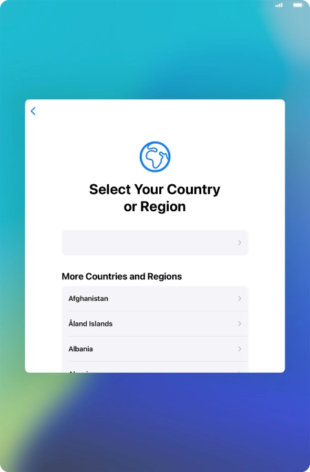 Press the required country or area. Press the required country or area.