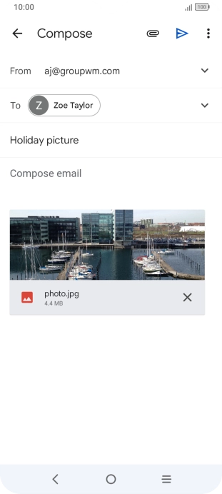 Press the text input field and write the text for your email message.