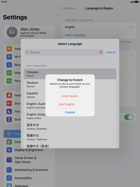 To select the new language as the default tablet language, press Use ‹language›. To select the new language as the default tablet language, press Use ‹language›.
