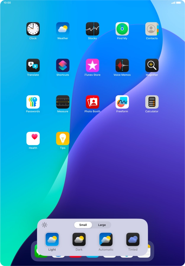 Press the required setting to select the size of app icons on the home screen. Press the required setting to select the size of app icons on the home screen.